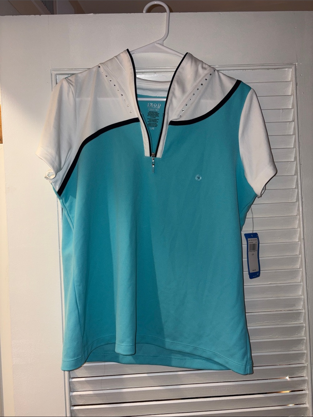 Trendy Brand New Izod Teal and White Zip-Front Athletic Zip-Up Blouse🔥